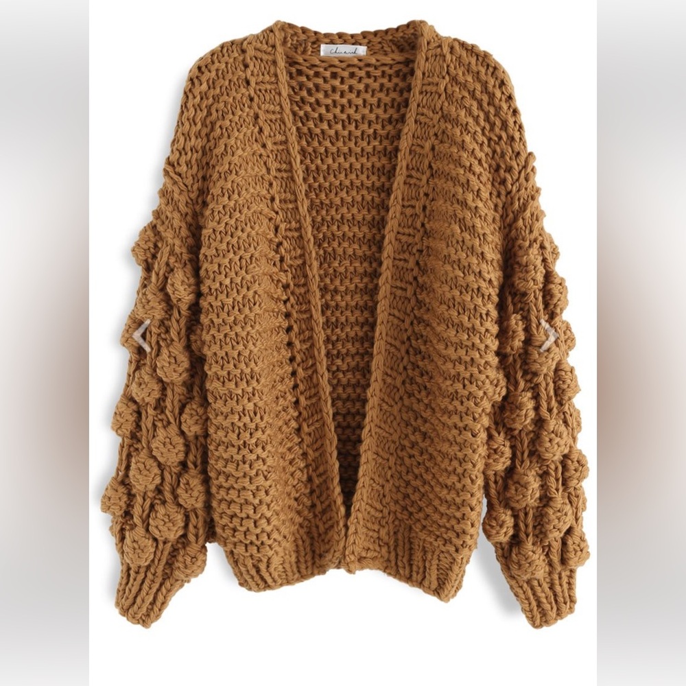 Chicwish Tan Cable Knit Cardigan Sweater